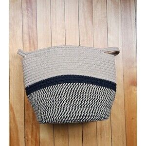 Modern Woven Cotton Rope Plant Basket / Storage Bin with Plastic Liner (10"x9")